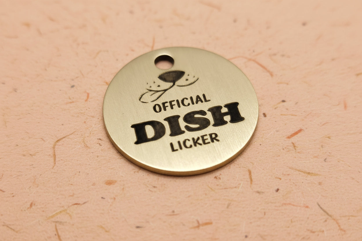 “Official Dish Licker” Pet ID Tag – Funny Dog Tag for Food-Obsessed Hounds