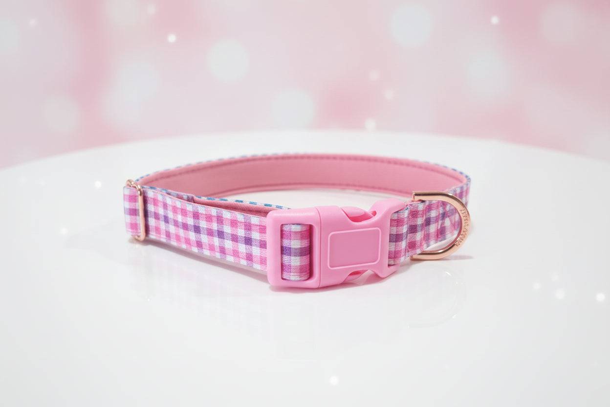 Pink & Purple Gingham Dog Collar – Choose your buckle style