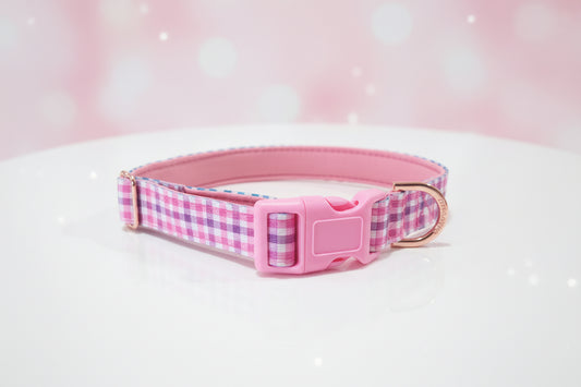 Pink & Purple Gingham Dog Collar – Choose your buckle style