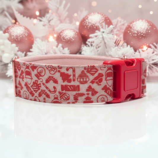 Pink and Red Geometric Christmas Dog Collar – Choose your buckle style