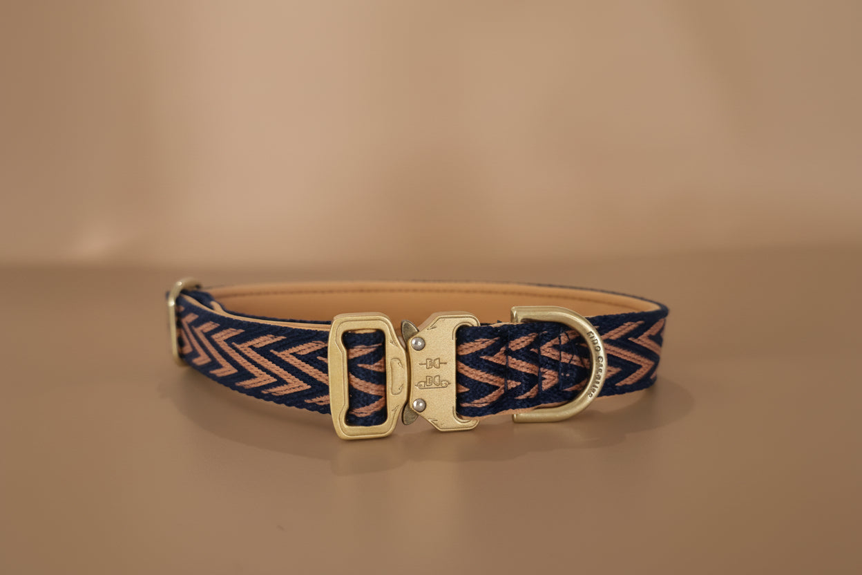 Navy Tan Dog collar with buckle