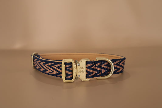 Navy Tan Dog collar with buckle