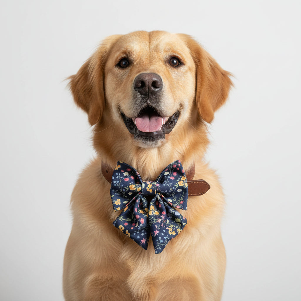 Dainty Floral Dog Bow Tie with luxury tails