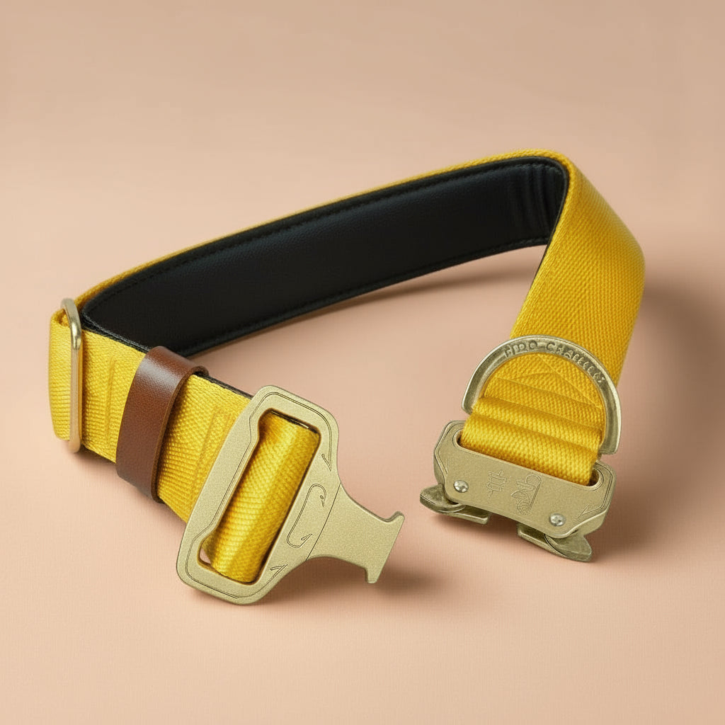 Yellow padded dog collar with buckle - Optional personalisation