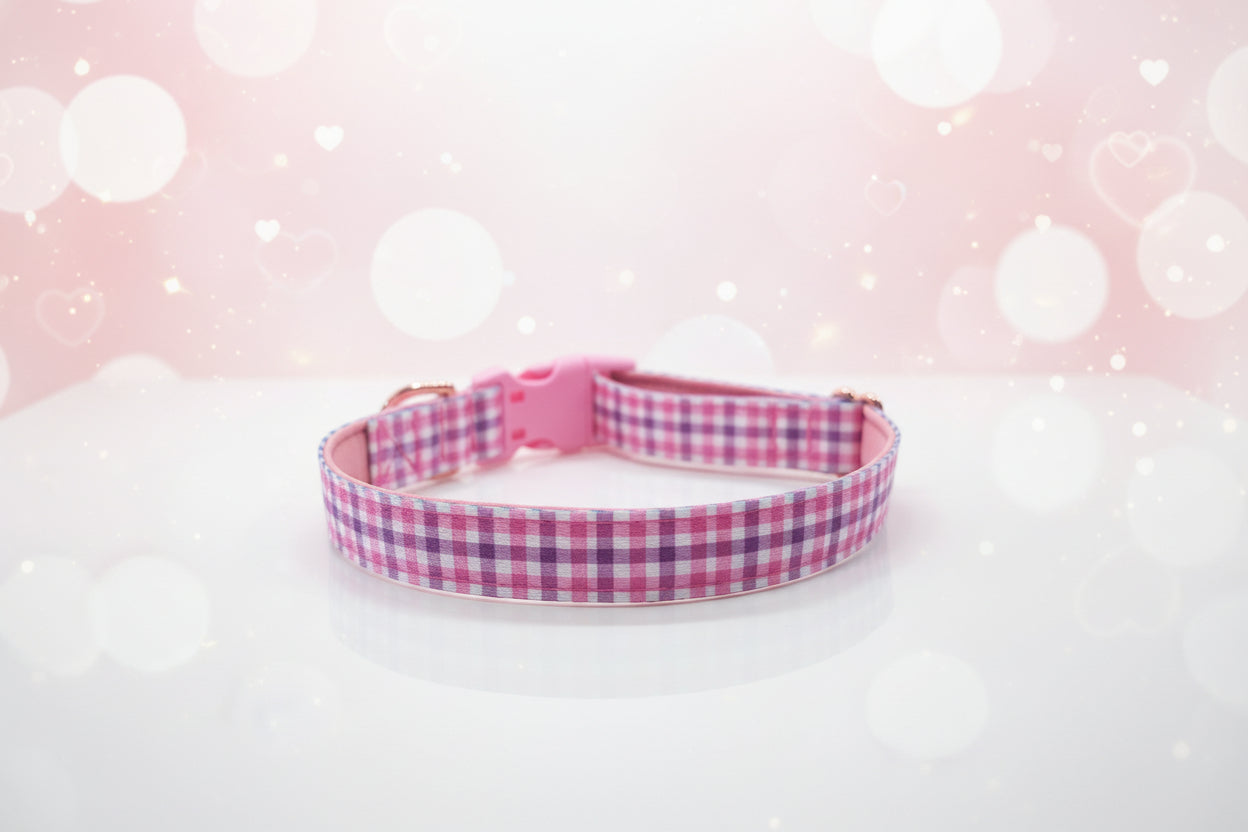 Pink & Purple Gingham Dog Collar – Choose your buckle style