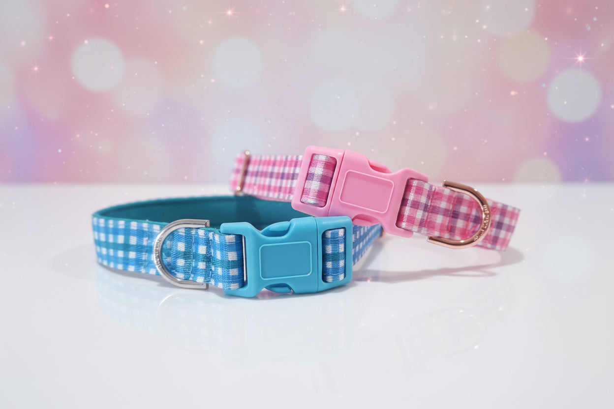 Pink & Purple Gingham Dog Collar – Choose your buckle style