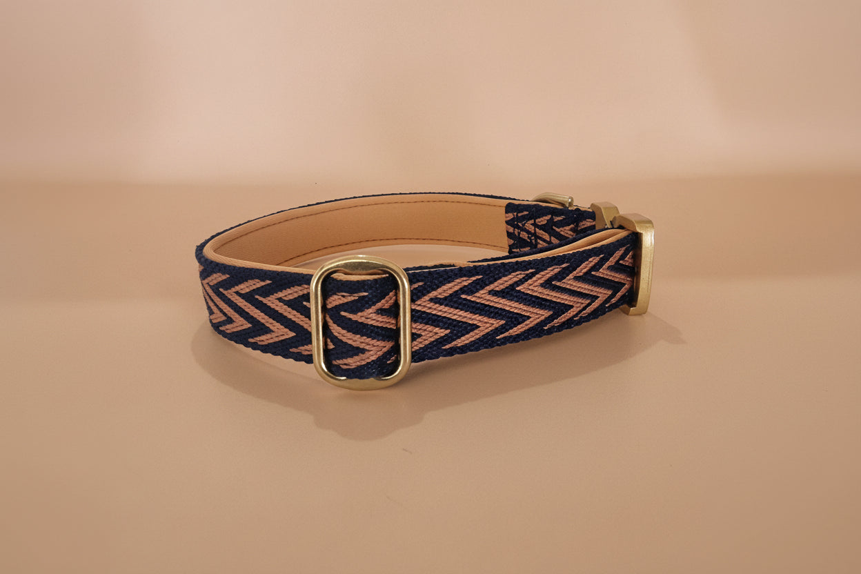 Navy Tan Dog collar with buckle