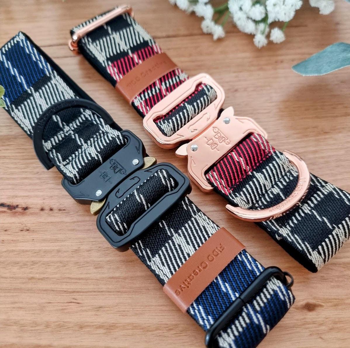 blue and red plaid dog collars