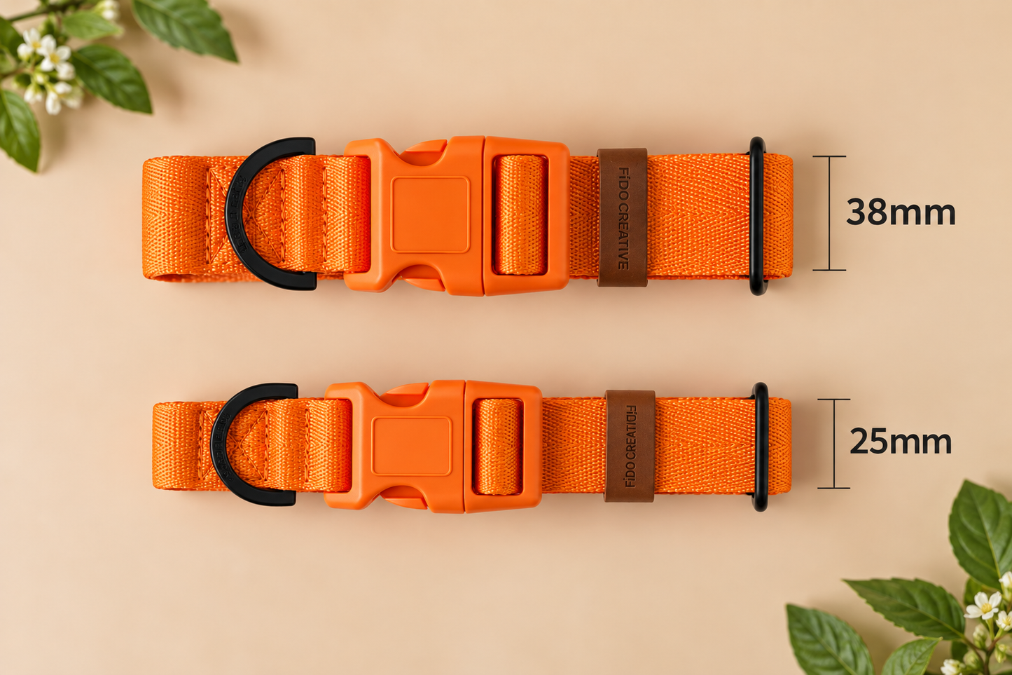 Orange padded dog collar with buckle - Optional name dog collar