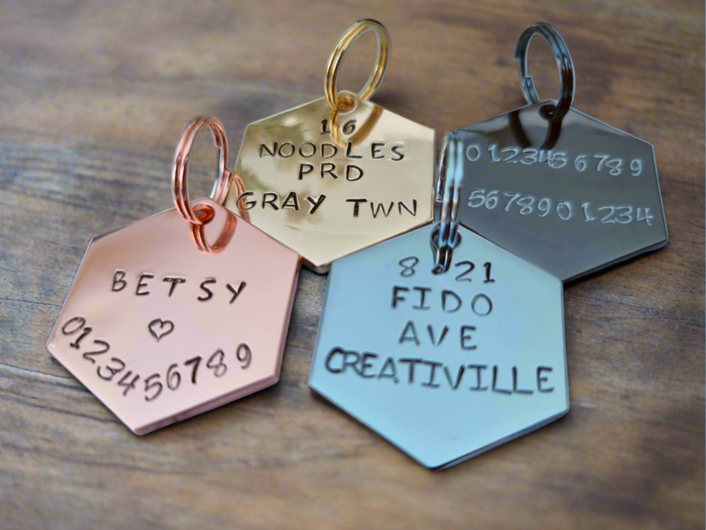 Hexagon Hand Stamped Pet ID Tag
