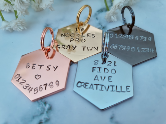 Hexagon Hand Stamped Pet ID Tag