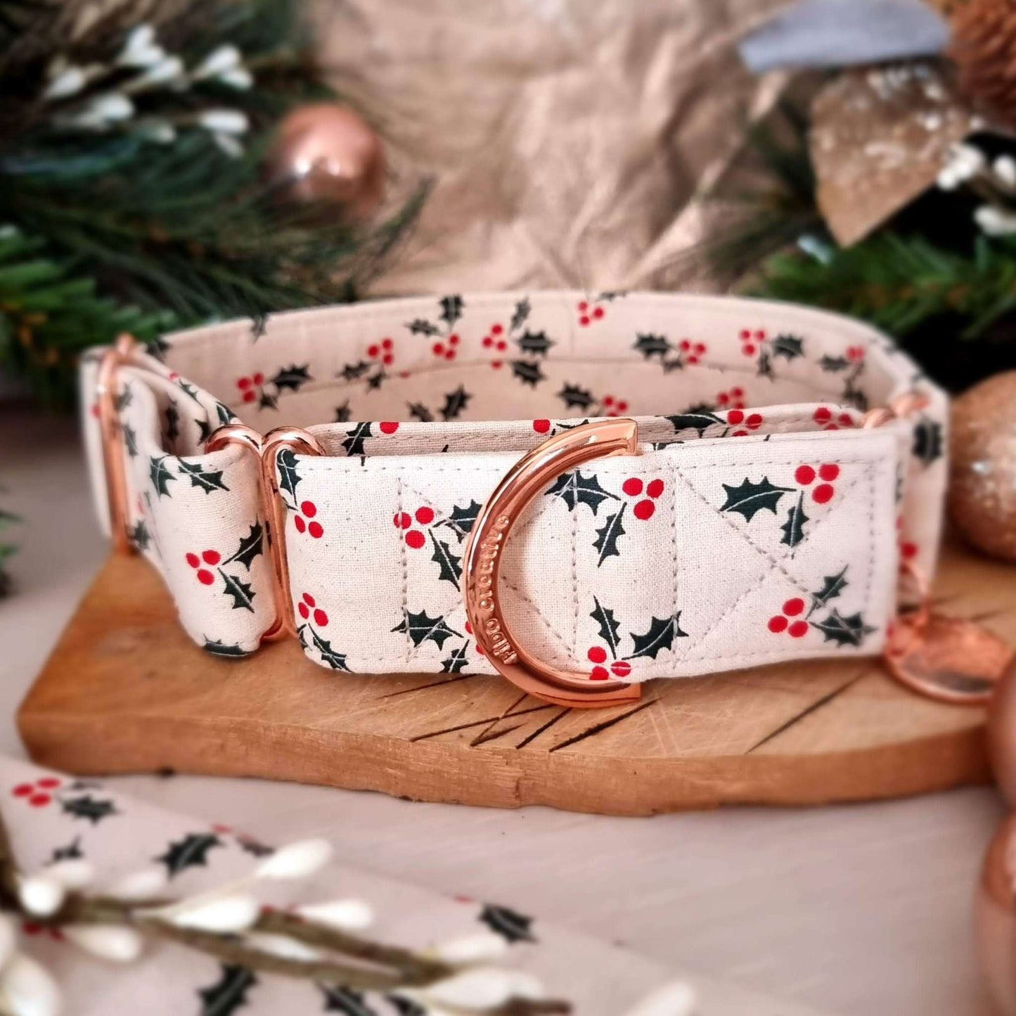 Scandi Christmas Martingale Collar | Neutral XMAS Dog Collar | Oatmeal | Calico | Festive dog accessories | Greyhound | Whippet