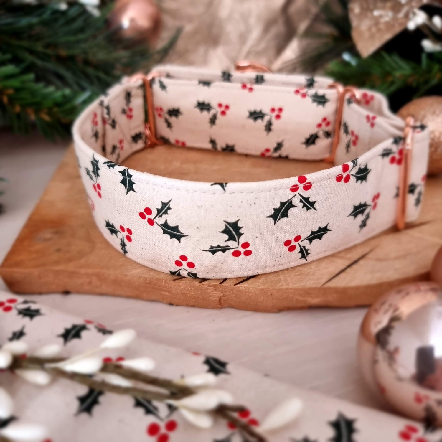 Scandi Christmas Martingale Collar | Neutral XMAS Dog Collar | Oatmeal | Calico | Festive dog accessories | Greyhound | Whippet