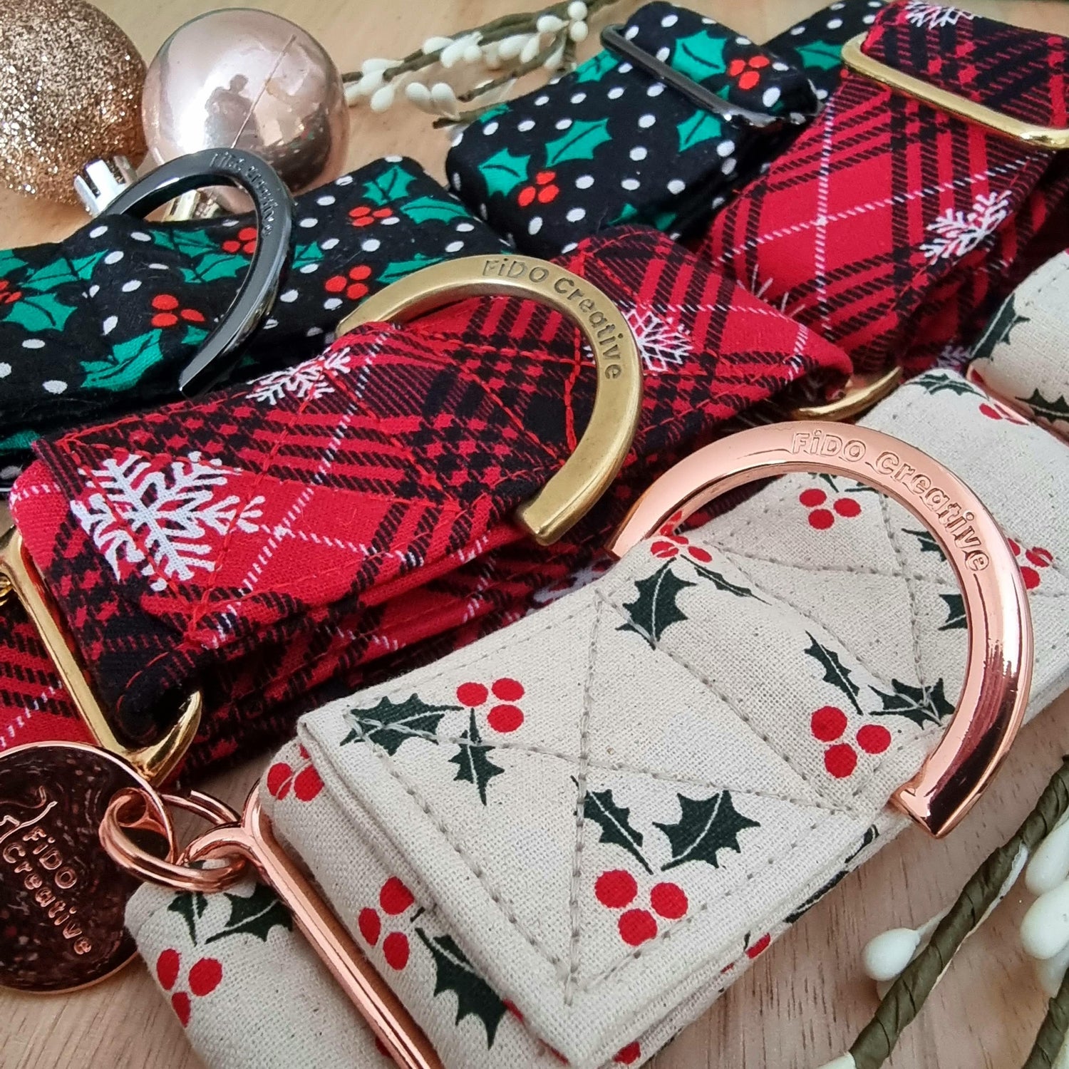 Christmas Check Martingale Collar | Red and Black Tartan Dog Collar | Plaid | Snowflake | Festive dog accessories | Greyhound | Whippet
