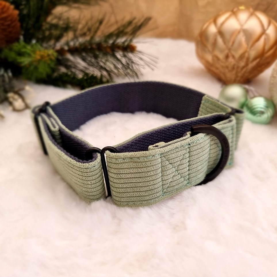 Sage Green Corduroy Martingale collar 1.5inch wide | 38mm | light Green Dog collar | Greyhound | Whippet | Great Dane | Collar & leash set